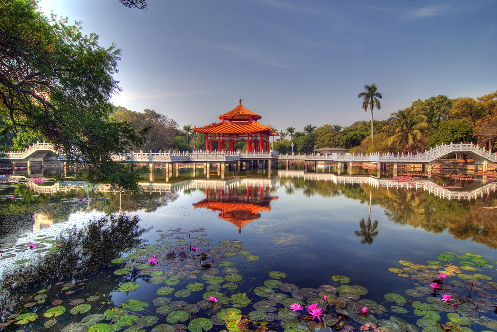 Chinese Pavilion Reflection on Lotus lake